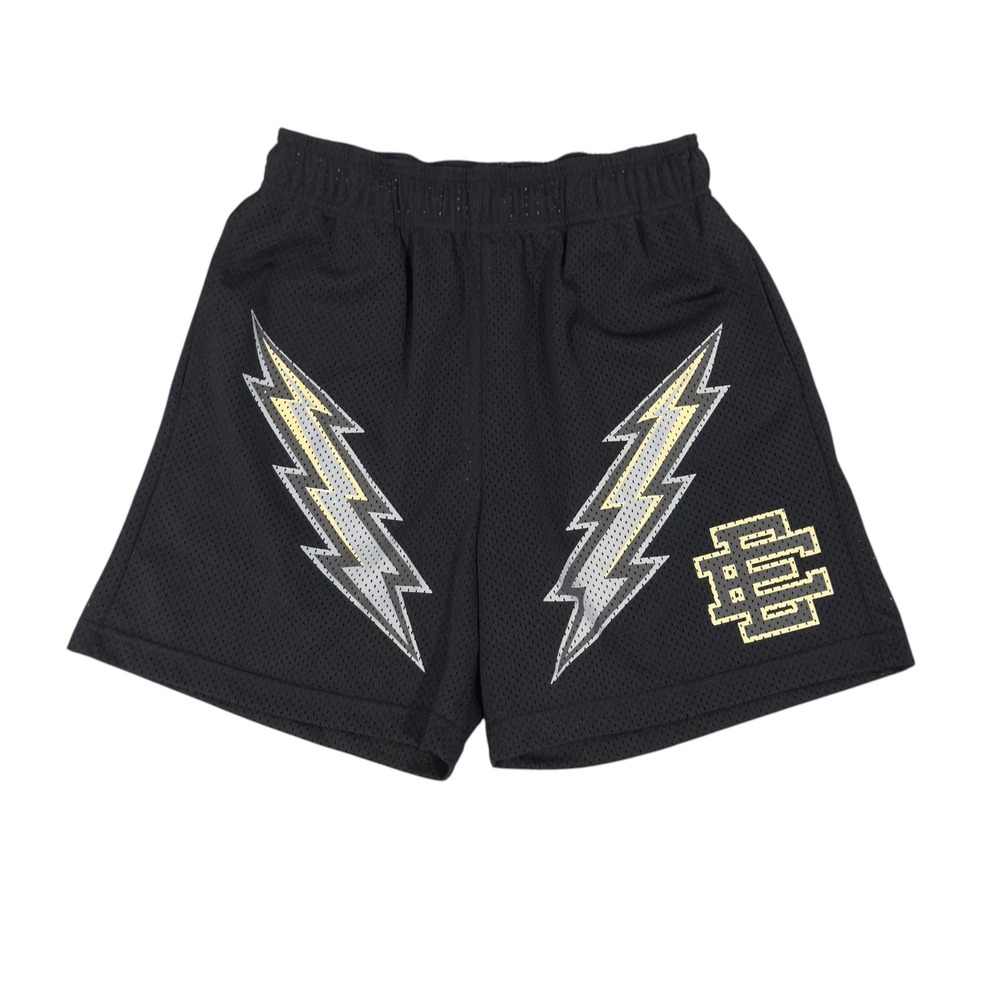 Eric Emanuel NEW Men's Size Medium Black Lightning Bolt Mesh Drawstring Shorts
